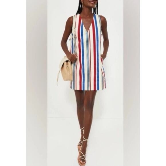 Tuckernuck Red and Blue Sleeveless V-Neck Mini Dress - Picture 1 of 10